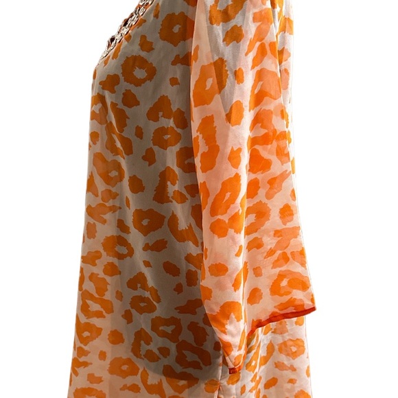 Aqua Blue Ladies Orange and White Beaded Beach Cover Up Size Large - Picture 4 of 7